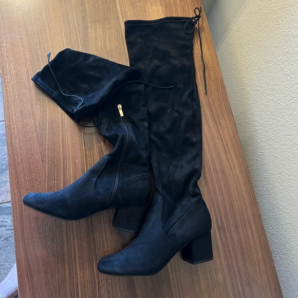 Black Suede Block Heel Over the Knee Boots Size 9 - Picture 4 of 4